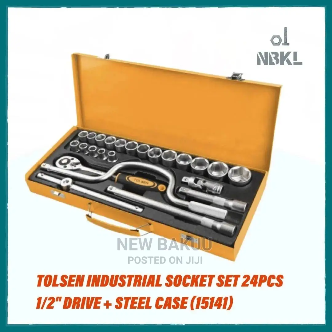 Tolsen Industrial Socket Set 24pcs 1/2" Drive + Steel Case