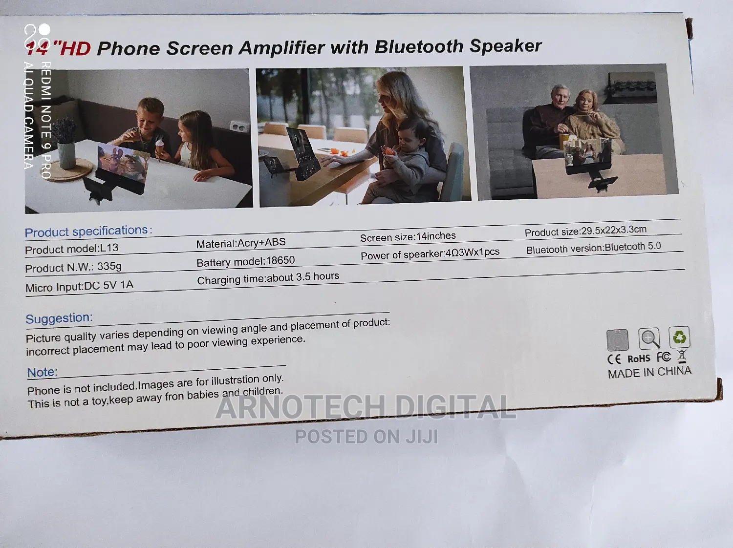 14" Phone Screen Amplifier With Bluetooth Speaker