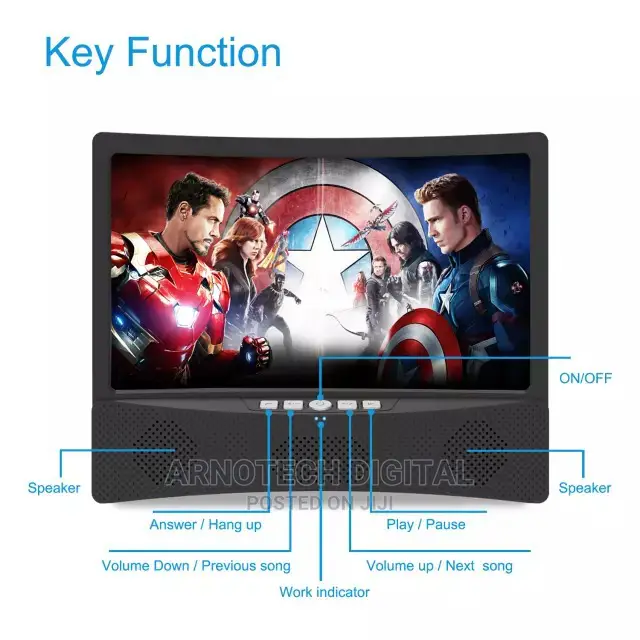 12" HD Curved Phone Screen Amplifier With Bluetooth Speaker