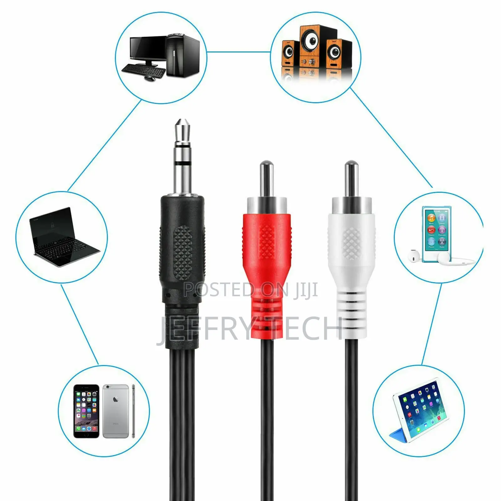 Aux to 3.5mm Adapter Cable Male to 2 RCA Y Audio Jack for Ip