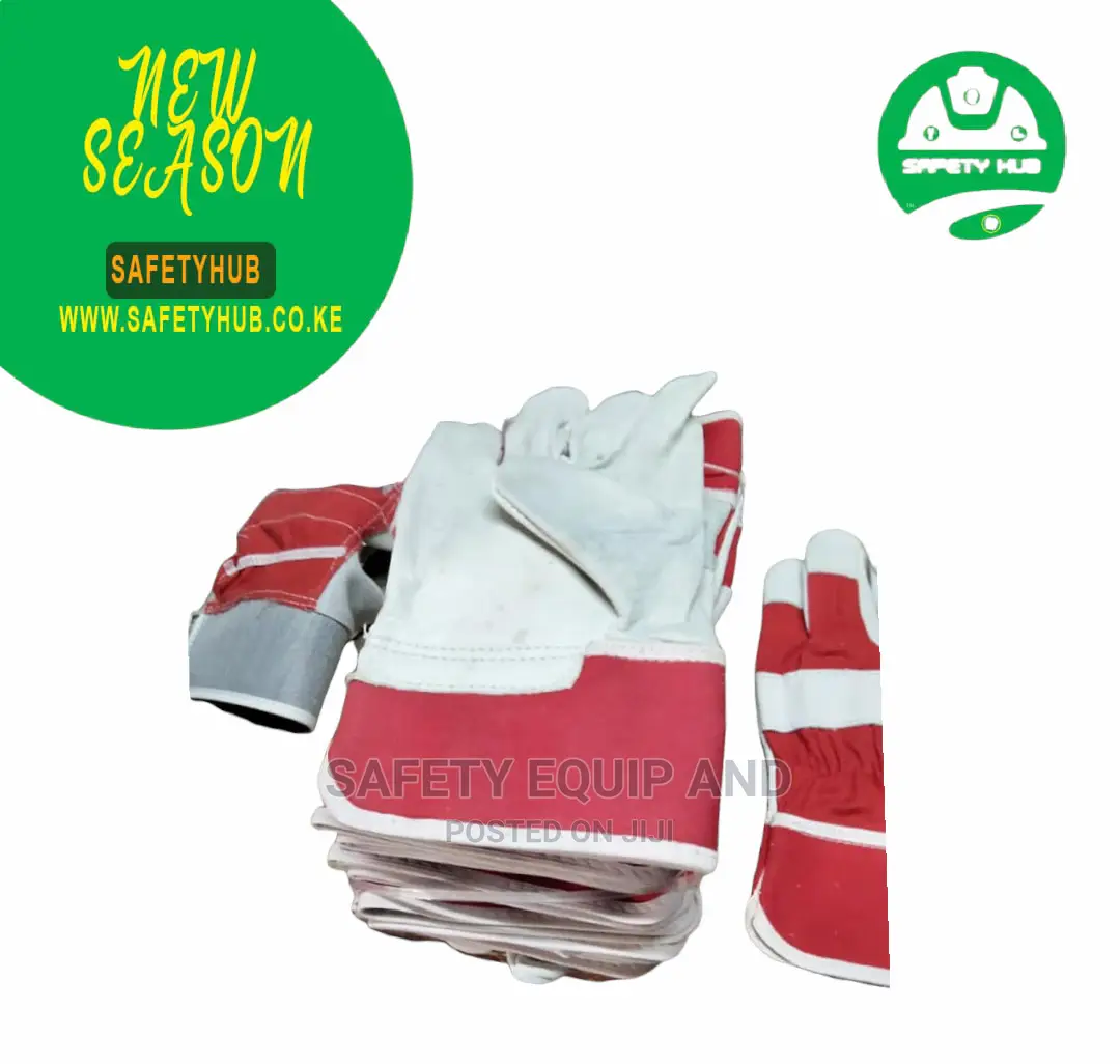 Red and Grey Cow Split Leather Gloves