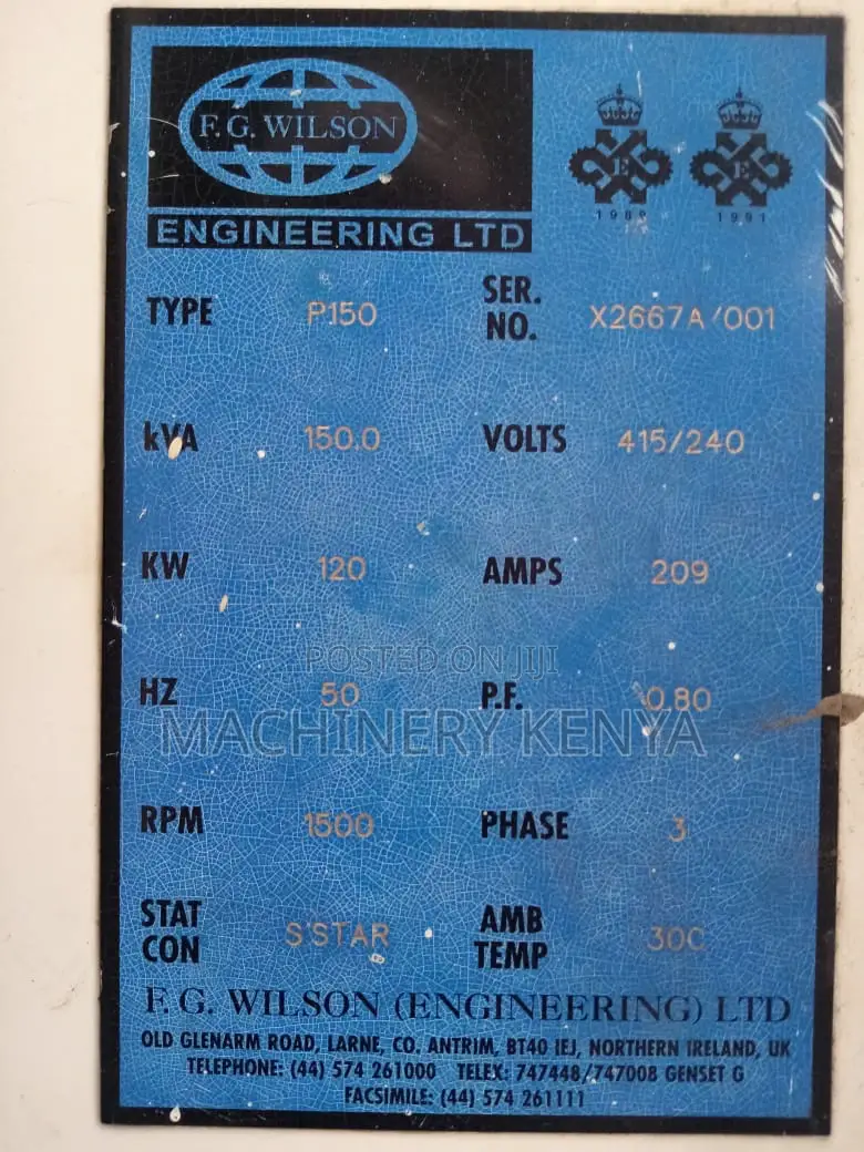 150kva Perkins Ex Uk Generator