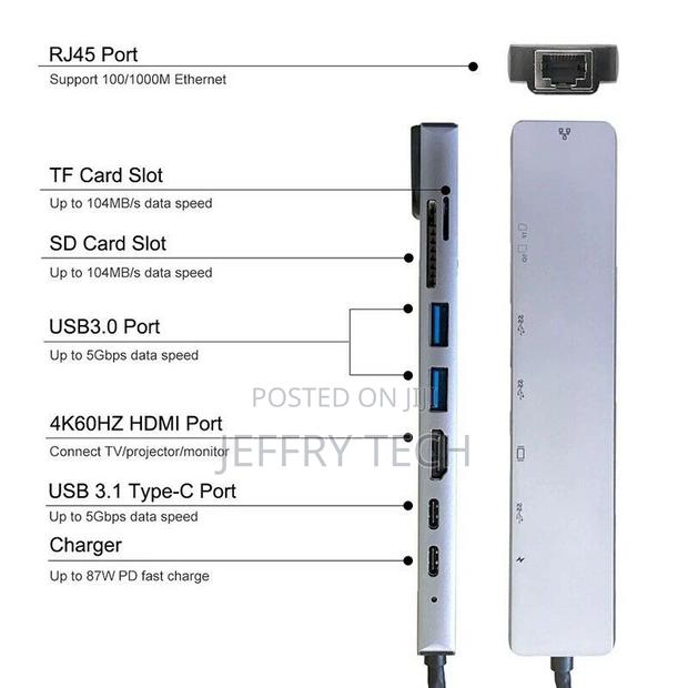 3/6/7/8 in 1 USB-C HUB Type-C Adapter Macbook/Windows Multi - thumbnail 4
