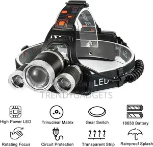 Zoom Cree 30000lumens 3X Xml T6 LED Bright Headlamp