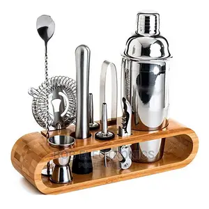 Bartender Cocktail Tools With Bamboo Stand