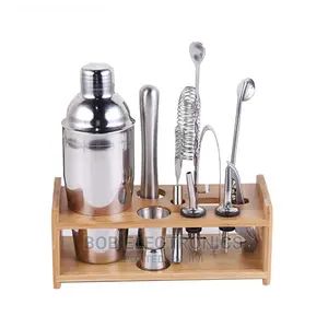 Bartender Cocktail Tools With Bamboo Stand