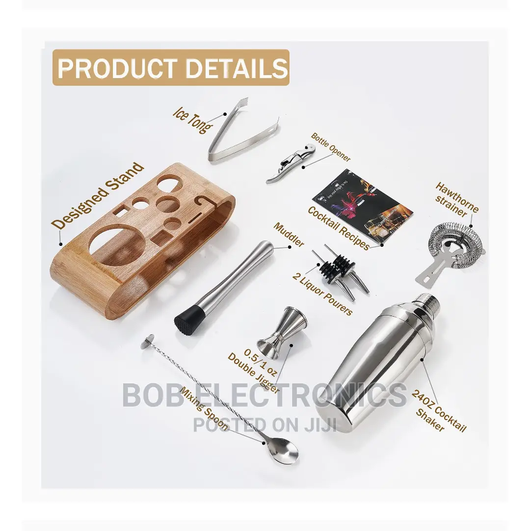 Bartender Cocktail Tools With Bamboo Stand