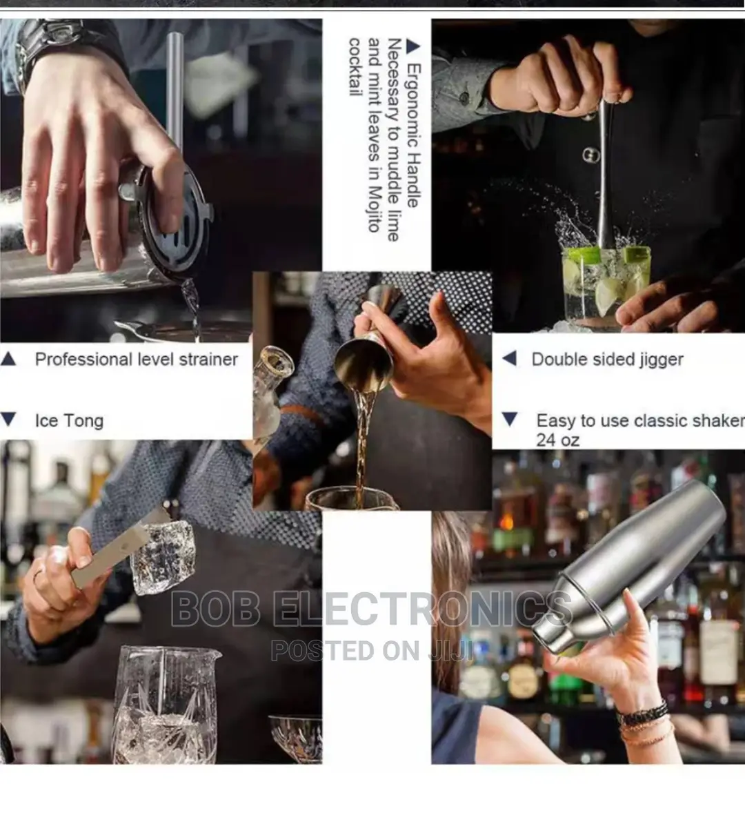 Bartender Cocktail Tools With Bamboo Stand
