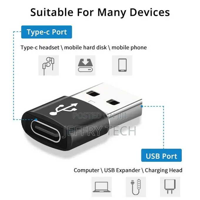 USB-C / Type-C Female to USB Male Aluminum Alloy Adapter(Bla
