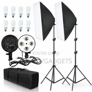 4 In1 E27 Lamp Holder Double Softbox Light Stand Photography