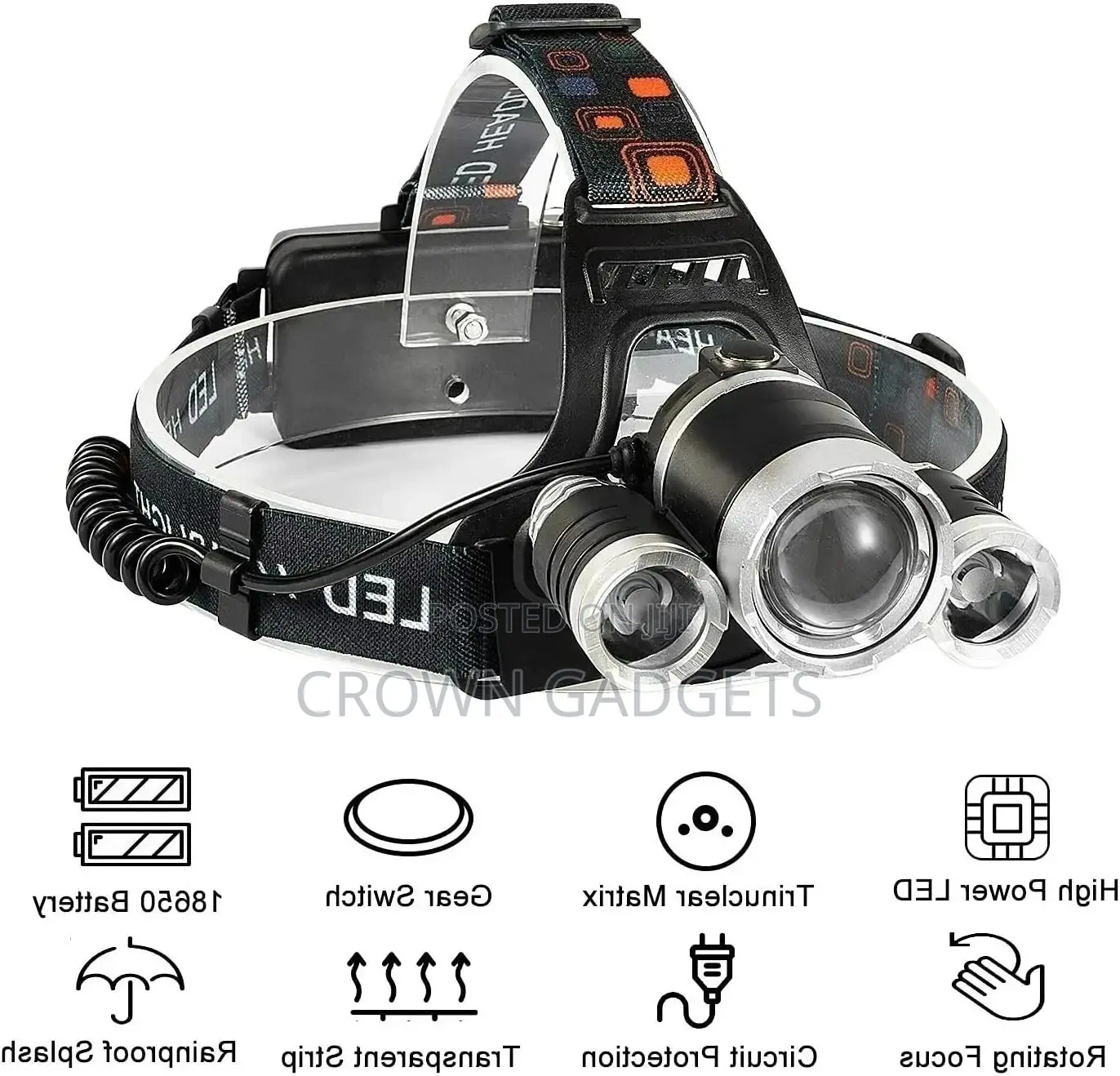 High Power Headlamp 3 CREE T6 Rechargeable