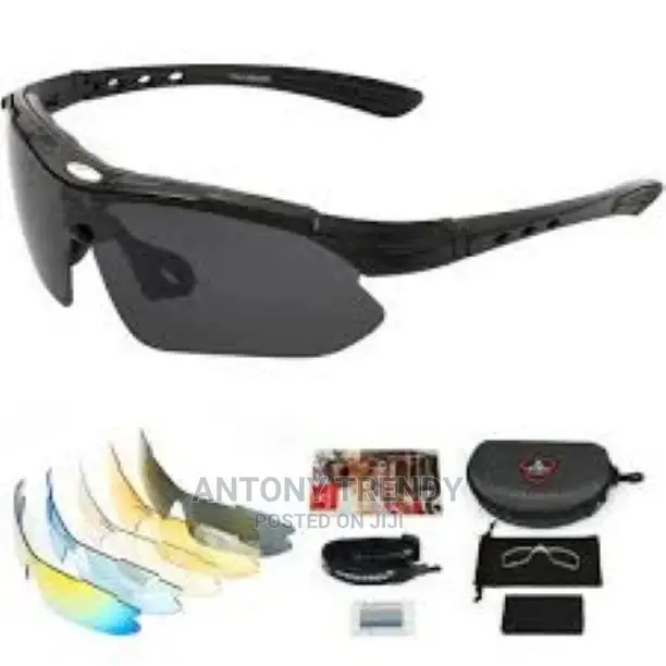 Unisex 5 Lens Outdoor Sports Sunglasses - Black
