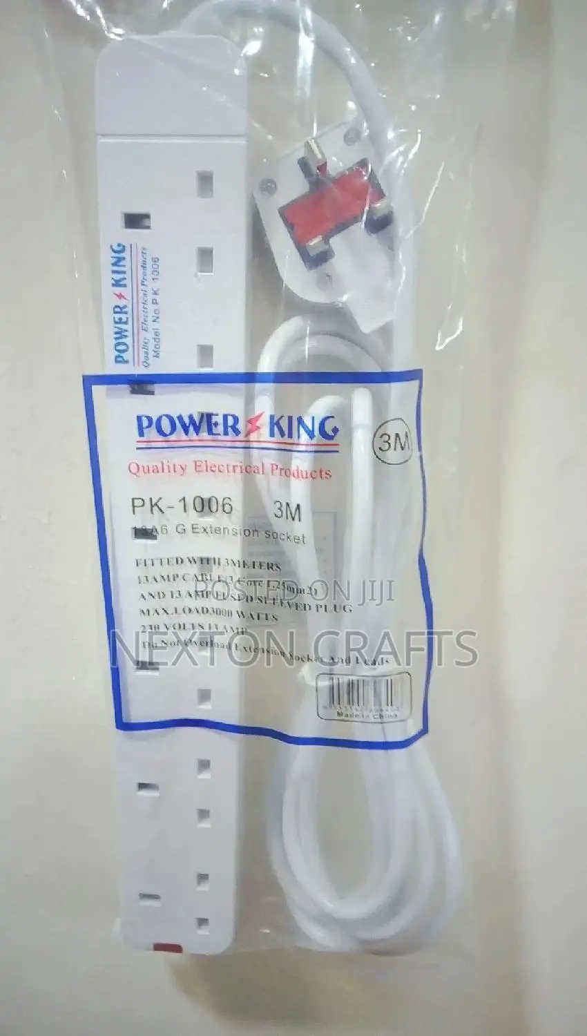 Power King 6-ways 3M Extension Cable - White