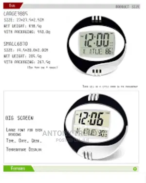 Kadio KD-3806 Big Digital Alarm/Calendar/Temperature