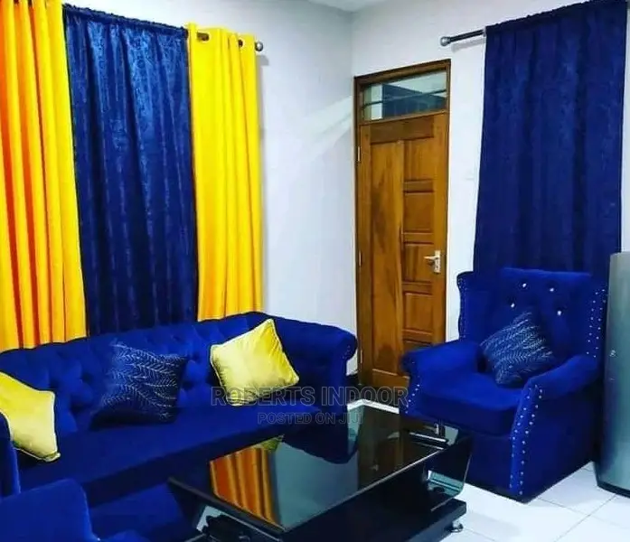 Yellow and Navy Blue Curtains