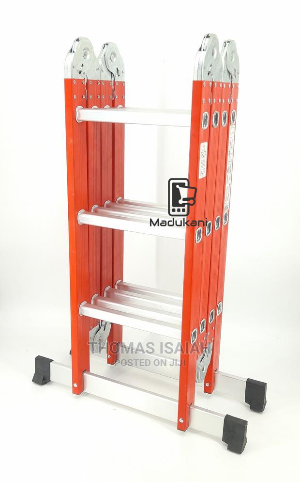 Extra Heavy Duty 4m 12.5 Ft Aluminium Folding Ladder, Red - thumbnail 3
