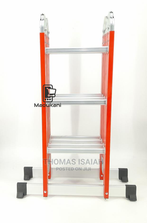 Extra Heavy Duty 4m 12.5 Ft Aluminium Folding Ladder, Red - thumbnail 5
