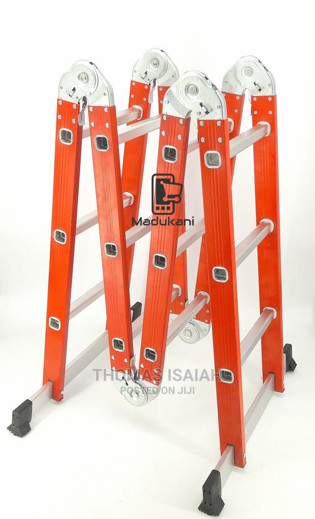 Extra Heavy Duty 4m 12.5 Ft Aluminium Folding Ladder, Red - main view