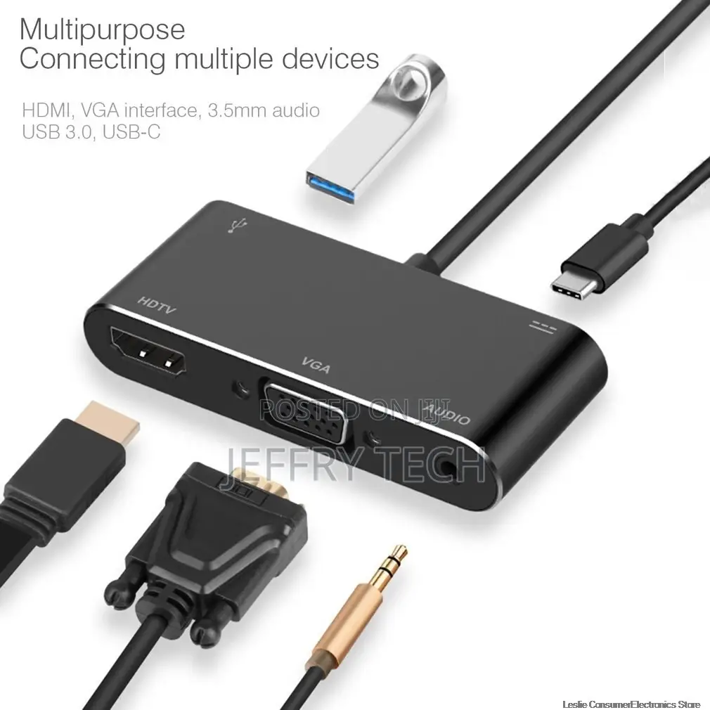 Type C Hub to HDMI VGA 3.5mm Jack USB Adapter With Type-C P