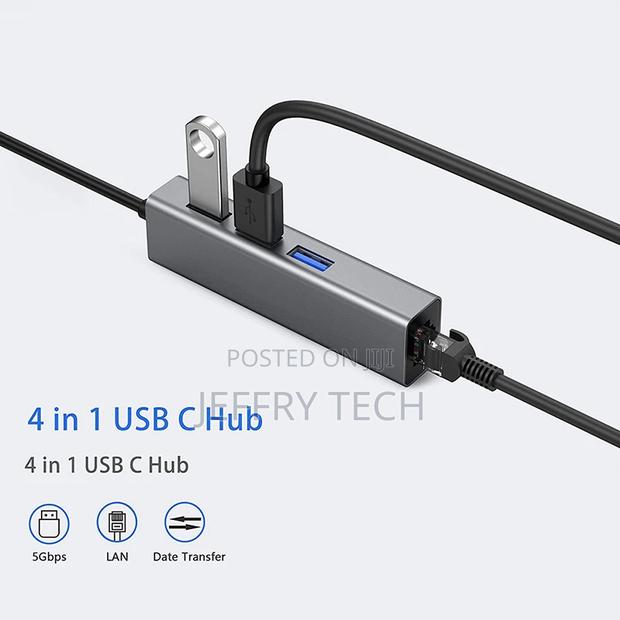 4 in 1 USB Hub Type C to 3 USB3.0 RJ45 Supports 5gbps Rate A - thumbnail 2