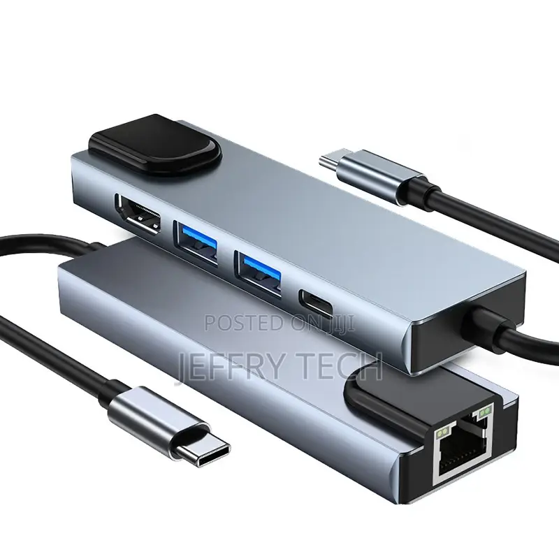 Portable 5-In-1 Gigabit Ethernet Lan RJ45 Type-C Hub to HDTV