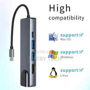 Portable 5-In-1 Gigabit Ethernet Lan RJ45 Type-C Hub to HDTV