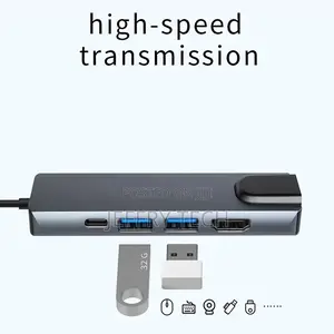Portable 5-In-1 Gigabit Ethernet Lan RJ45 Type-C Hub to HDTV