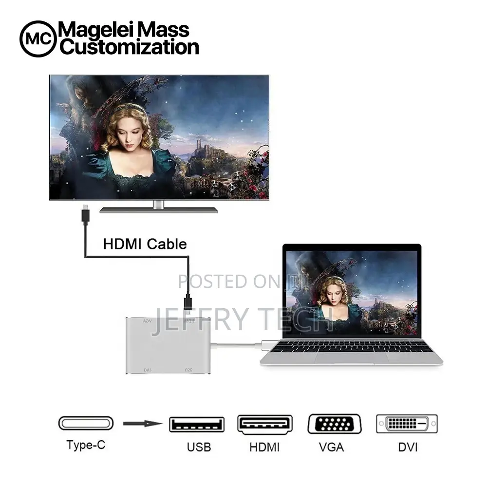 USB 3.1 Type C Hubs 4 Pin 1 USB3.0 DVI VGA HDMI 4K for Macbo