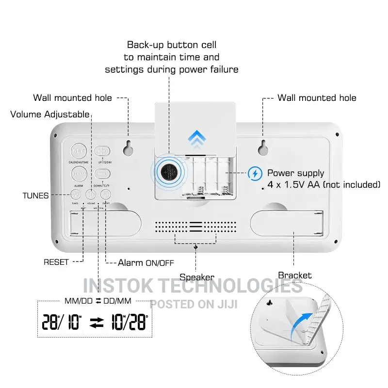 14 Inch LCD Digital Wall Alarm Clock Large With Dual Alarm