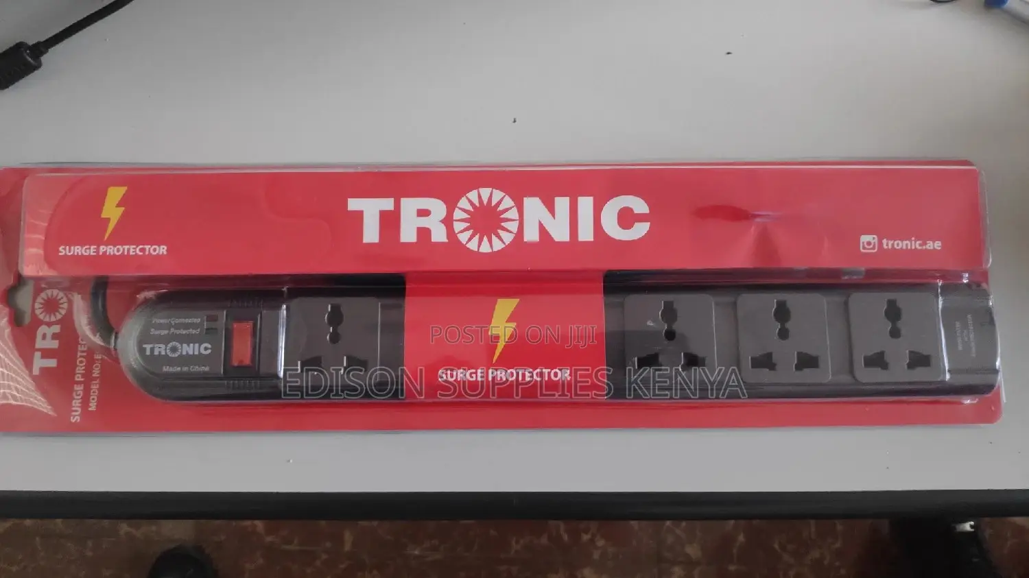 Tronic Extension Cable Black 6way With Surge Protector 6 Way