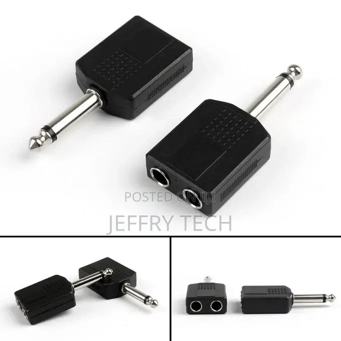 1/4" 6.35mm Mono Plug Adapter to 2-Way 6.35mm Mono Jack Head