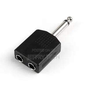 1/4" 6.35mm Mono Plug Adapter to 2-Way 6.35mm Mono Jack Head