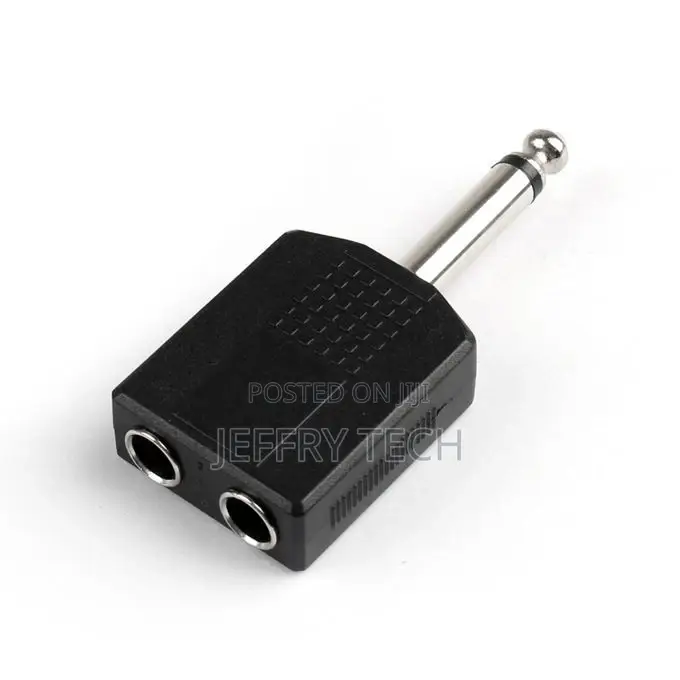 1/4" 6.35mm Mono Plug Adapter to 2-Way 6.35mm Mono Jack Head