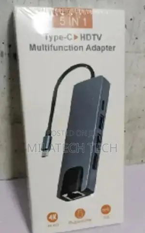 5by 1 Type C Hub With 2 Usb Port,1 Lan1 Hdm + Power Adapte