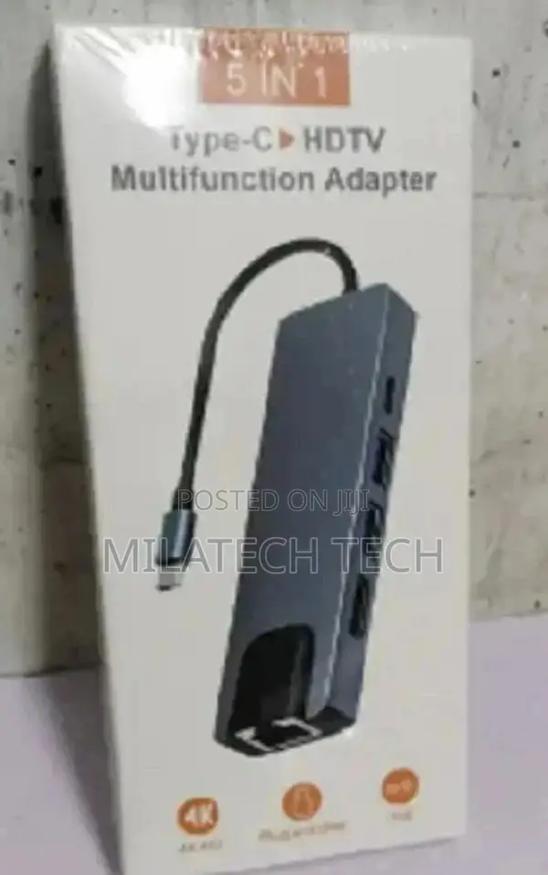 5by 1 Type C Hub With 2 Usb Port,1 Lan1 Hdm + Power Adapte