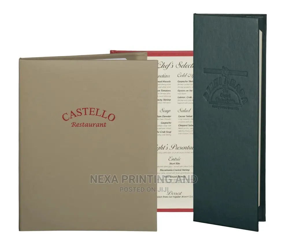 Branded Food Menus/Bill Holders in Nairobi Central Printing Services
