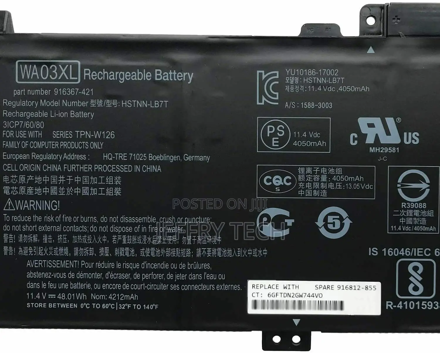 WA03XL Laptop Battery Compatible With HP Pavilion X360 14-Ba