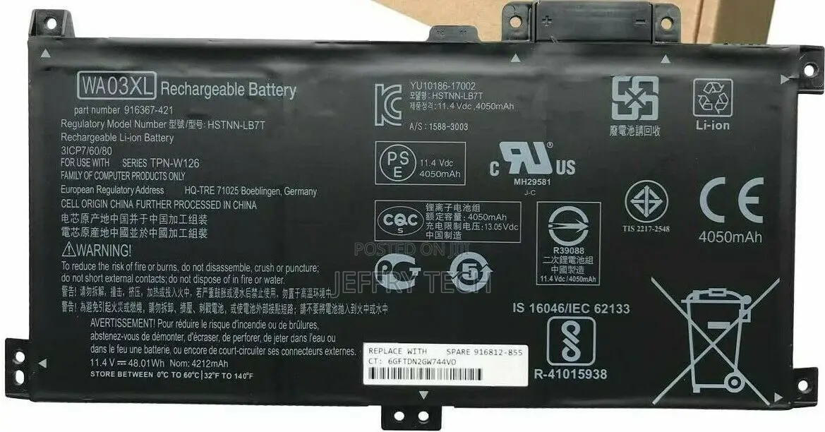 WA03XL Laptop Battery Compatible With HP Pavilion X360 14-Ba