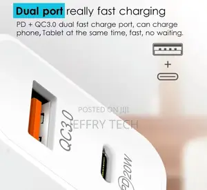 Fast Charger Cable Dual PD USB C Plug 20W+QC3 Samsung iPhone