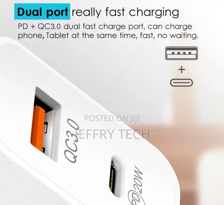 Fast Charger Cable Dual PD USB C Plug 20W+QC3 Samsung iPhone