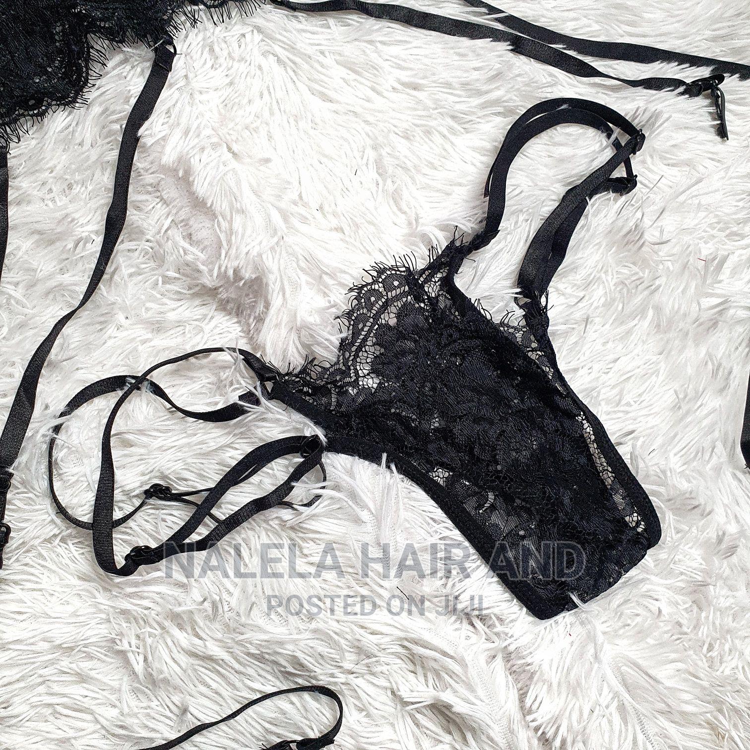 Sanaa Lingerie Set 3 Piece Black Garter Lacy Bra and Thong in Nairobi