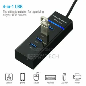 4 Port USB 3.0 Hub 5gbps High Speed On/Off Switches AC Power
