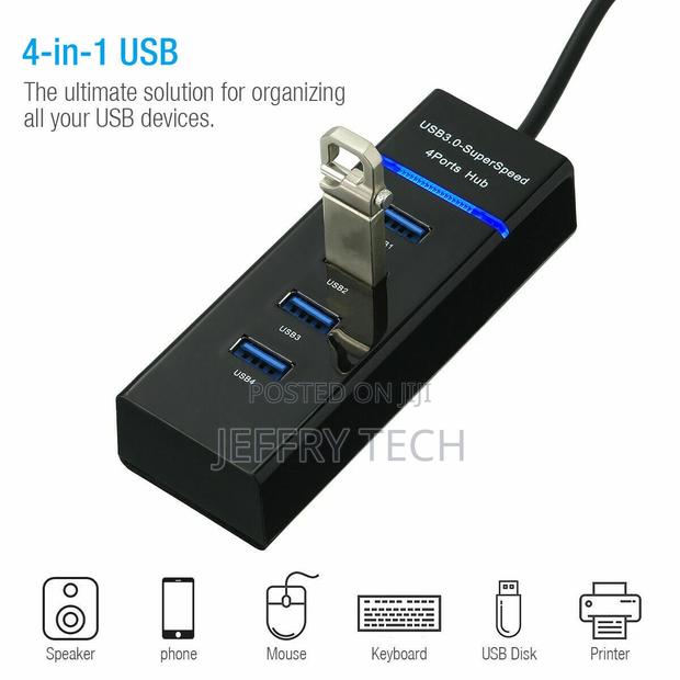 4 Port USB 3.0 Hub 5gbps High Speed On/Off Switches AC Power