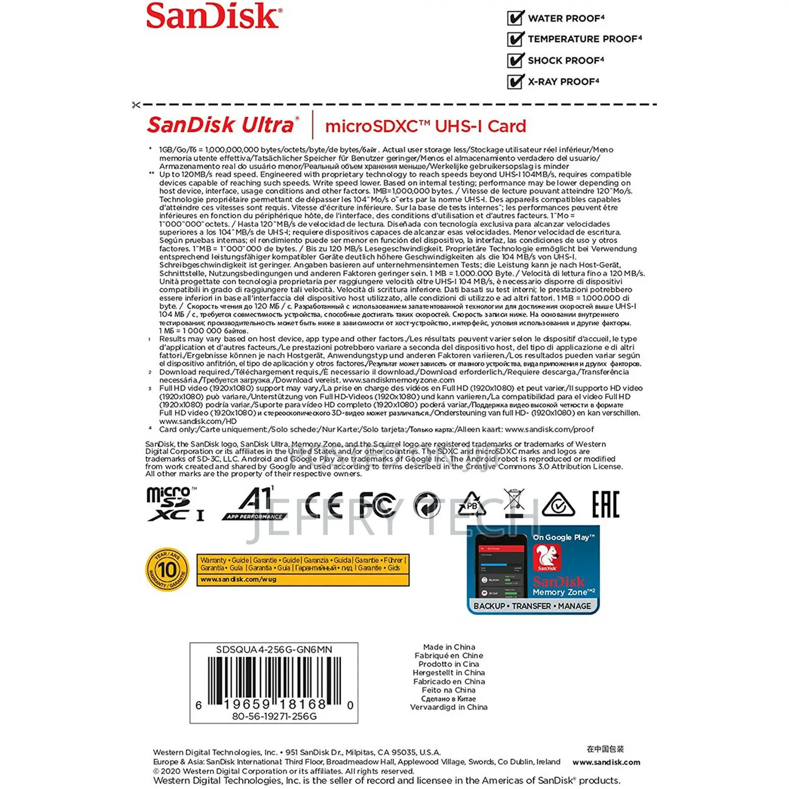 Sandisk 256GB Micro SD SDXC Microsd UHS-1 A1 Class 10 256G 2