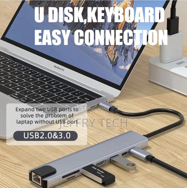 8 in 1 USB 3.0 Hub for Laptop Adapter PC Computer HDMI TF/SD - thumbnail 2