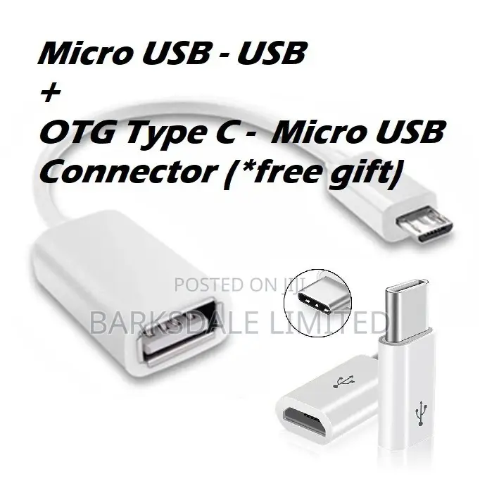 Micro USB Type B Adapter OTG Cable +GIFT Connector Black