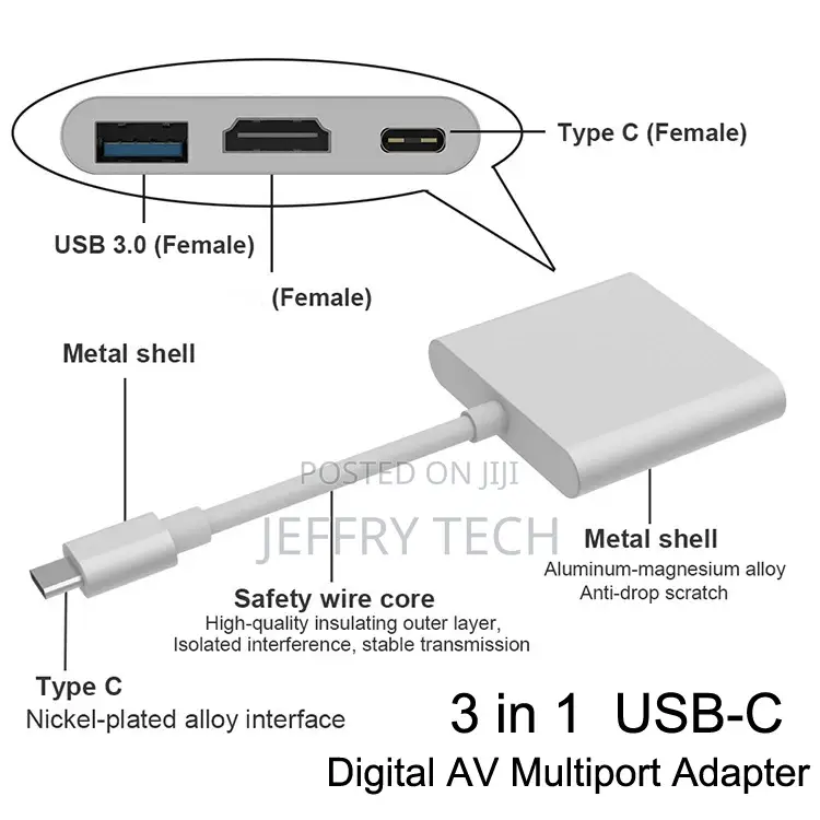 OEM 1080P 3 in 1 USB Hub Type C USB C 3.1 to HDTV+USB Adapte
