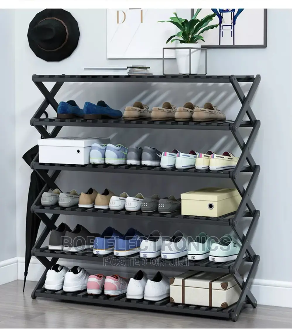 6 Tier Black Wooden Shoe Rack