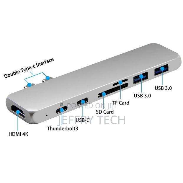 7 in 1 USB-C Hub Dual Type-C Aluminum Card Reader Adapter 4K - thumbnail 2