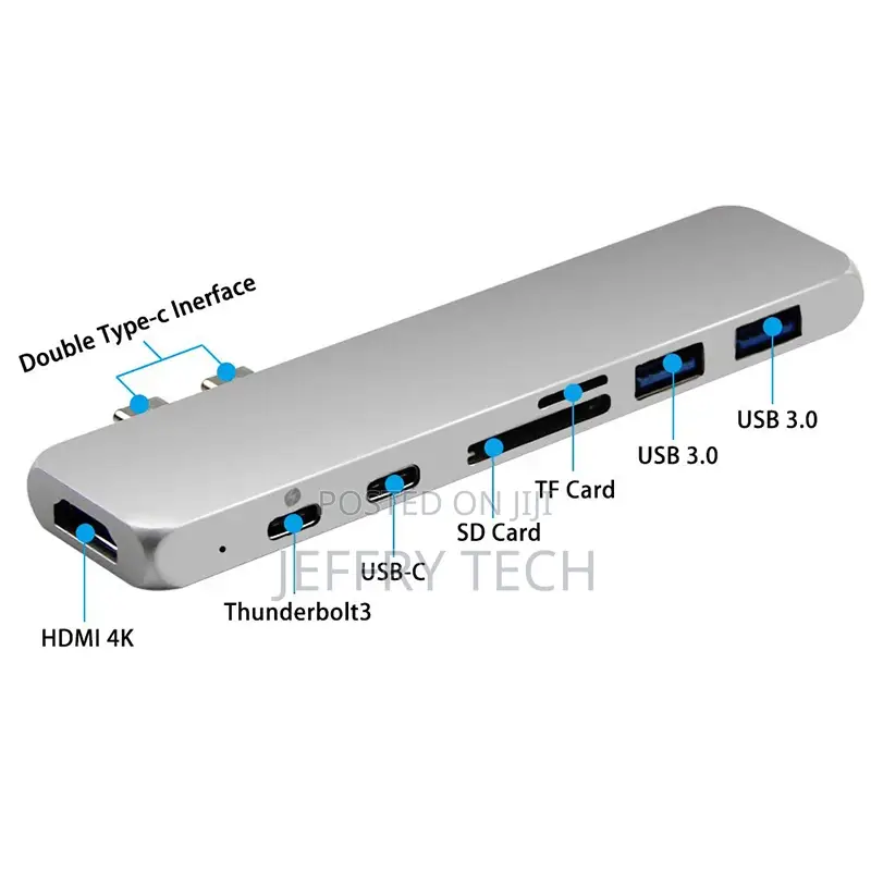 7 in 1 USB-C Hub Dual Type-C Aluminum Card Reader Adapter 4K